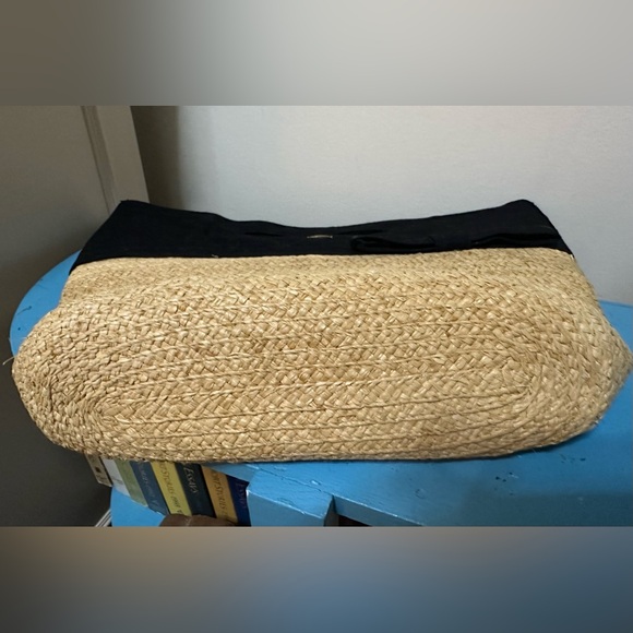 Scala Pronto Chic Black Tan Fabric Natural Fiber Straw Women's Tote Bag Clutch - Picture 4 of 7